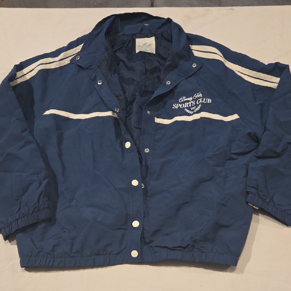 Blue Utility Jacket with White Trim and 'Sports Club' Embroidery